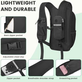Kleiner Wanderrucksack 10L - Leichter, faltbarer Rucksack für Reisen, Camping, Outdoor-Aktivitäten, Pendeln, Kompakter Rucksack für Damen und Herren (Schwarz)