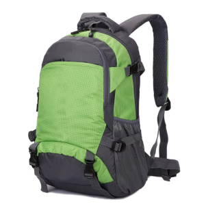 Professional outdoor backpack for mountaineering, travel, and camping, with zipper closure for hiking.