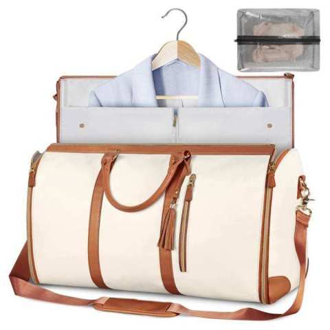 Women's carry-on clothing bag, weekend overnight duffel bag, large PU leather duffel bag with shoe compartment.