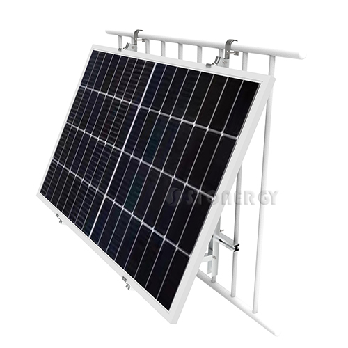 Sistema de montagem fotovoltaica moderno e simples para kit solar, com suporte de parede para varanda.