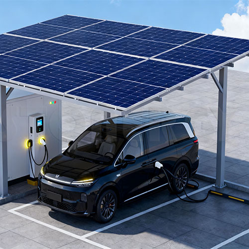 Lightweight Waterproof Solar Carport Structure; Photovoltaic Solar Carport System with Charging Pile.